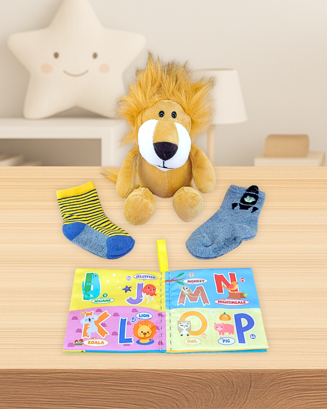 Baby Boy Pj Bundle Gift with Lion Plush Toy, Socks & Book