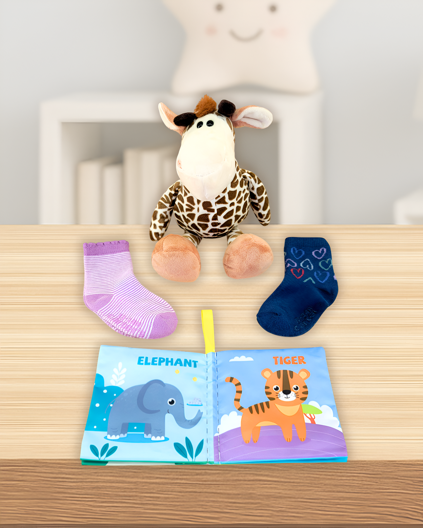 Baby Girl Pj Bundle Gift with Giraffe Plush Toy, Socks & Book