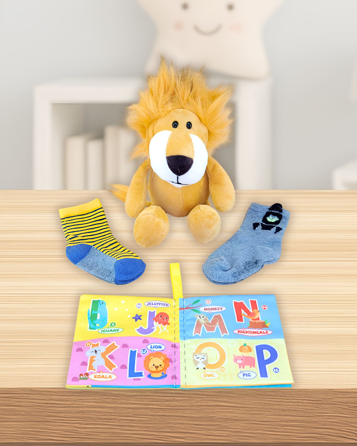 Baby Boy Pj Bundle Gift with Lion Plush Toy, Socks & Book