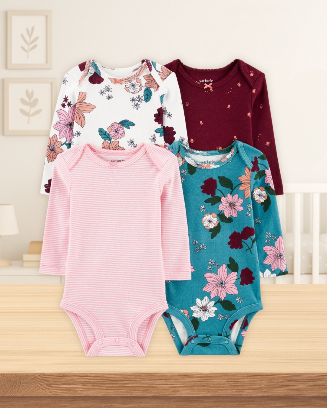 Carter's 4 Pack Long Sleeves Floral Bodysuits