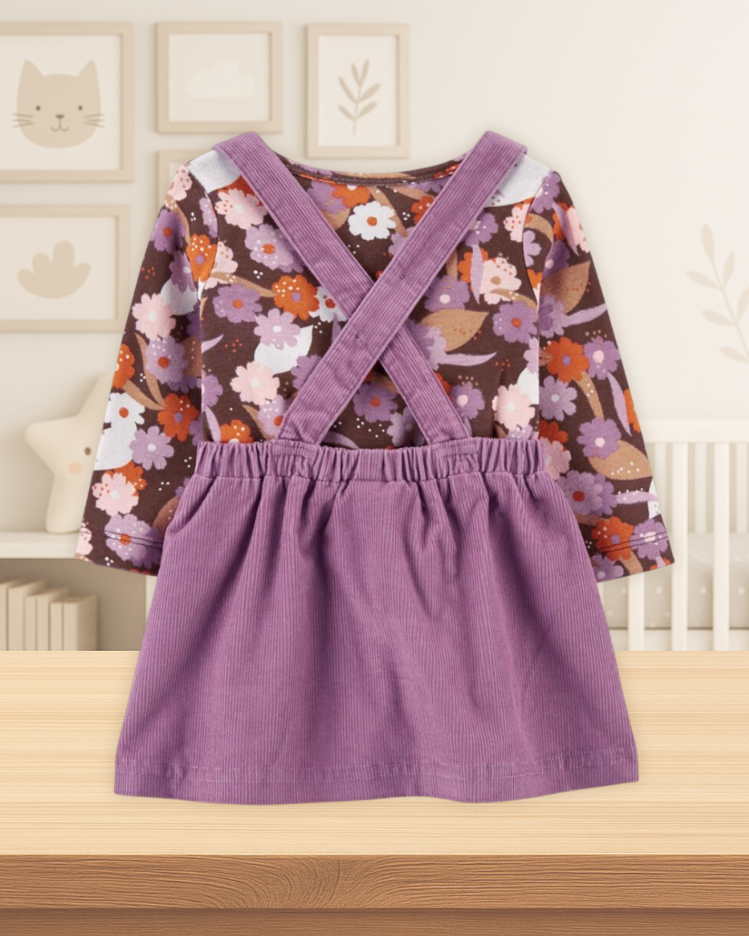 Carter's Floral Tee White Tights & Cat Jumper Set