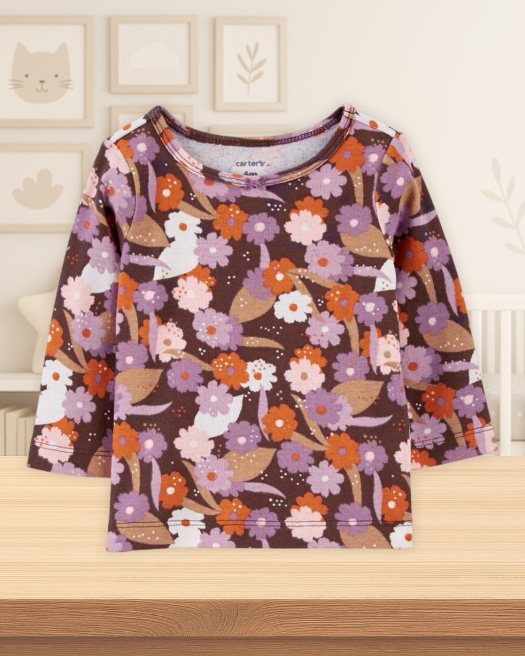 Carter's Floral Tee White Tights & Cat Jumper Set