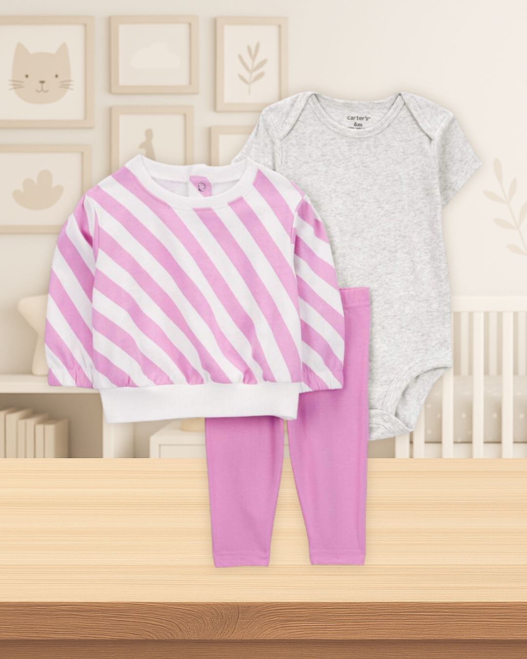 Carter's Striped Pullover Gray Bodysuit & Lilac Pants Set