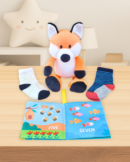 Baby Boy Pj Bundle Gift with Fox Plush Toy, Socks & Book