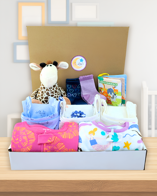 Baby Girl Pj Bundle Gift with Giraffe Plush Toy, Socks & Book