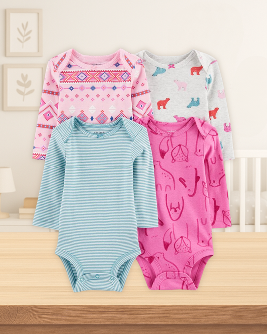 Carter's 4 Pack Long Sleeves Pink Teal Bodysuits