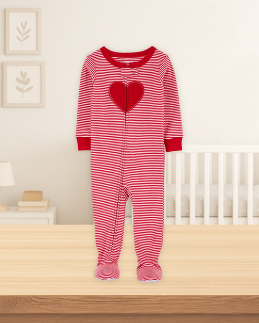Carter's Striped Red Heart Cotton Footed Pyjamas