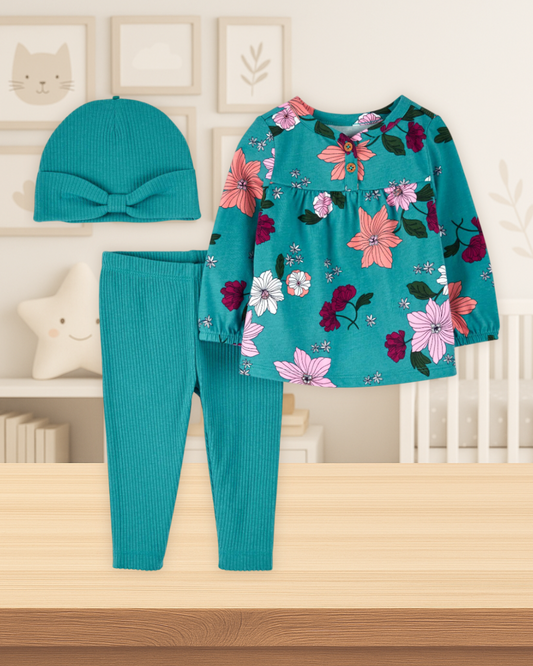 Carter's Floral Top Pants & Cap Set
