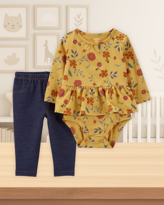 Carter's Floral Peplum Bodysuit & Navy Pants Set