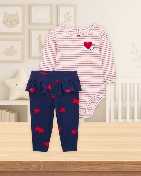Carter's Striped Bodysuit & Hearts Blue Pants Set