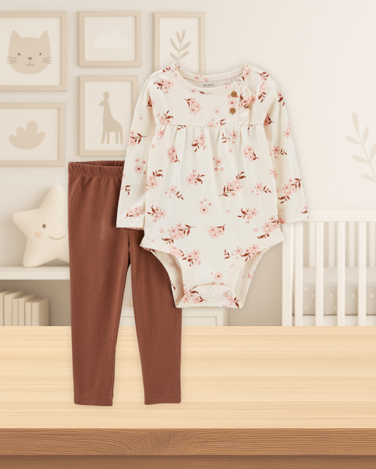 Carter's Pink Flowers Bodysuit & Brown Pants Set
