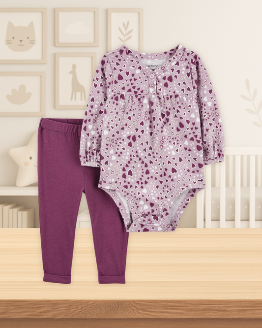 Carter's Heart Bodysuit & Purple Pants Set