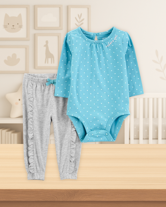Carter's Light Blue Polka Dots Bodysuit & Gray Pants Set