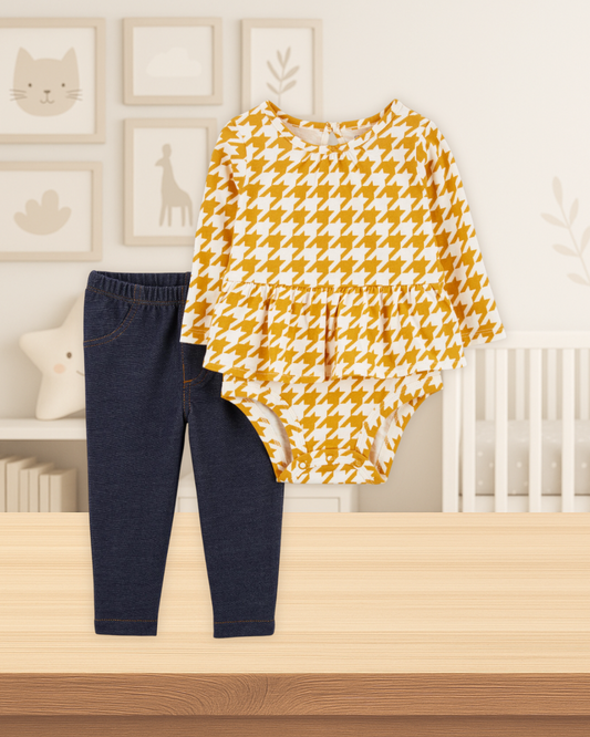 Carter's Yellow Houndstooth Bodysuit & Navy Pants Set