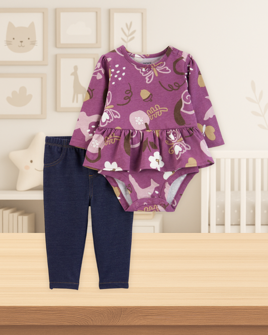 Carter's Purple Peplum Bodysuit & Navy Pants Set