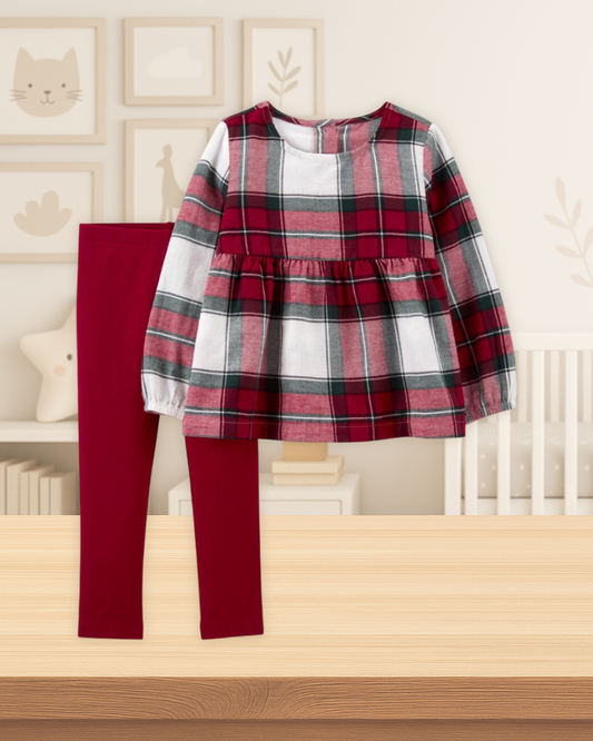 Carter's Plaid Flannel Top & Burgundy Legging Set