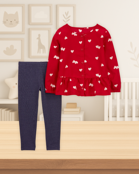 Carter's Heart Top & Knit Denim Pants Set