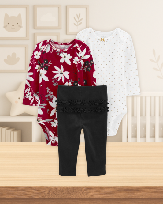 Carter's Floral 2 Bodysuits & Black Pants Set