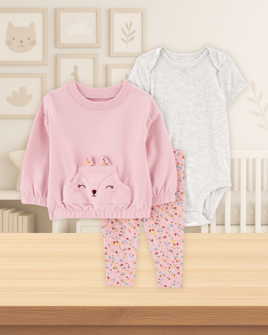 Carter's Pink Cardigan Heather Bodysuit & Floral Pants Set