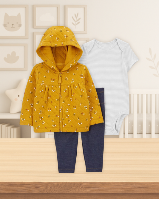 Carter's Yellow Jacket Striped Bodysuit & Navy Pants Set