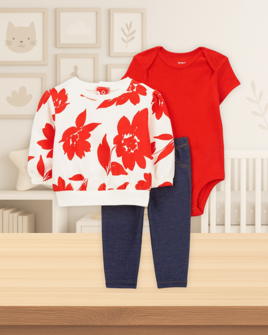 Carter's Floral Pullover Orange Bodysuit & Navy Pants Set