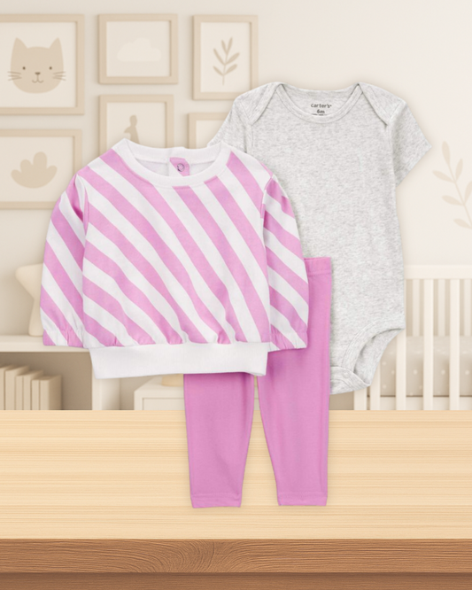 Carter's Striped Pullover Gray Bodysuit & Lilac Pants Set