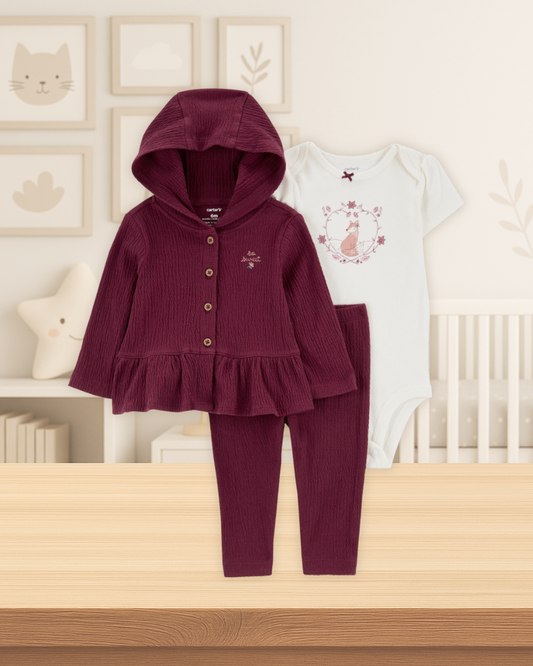 Carter's Burgundy Cardigan Pants & Bodysuit Set