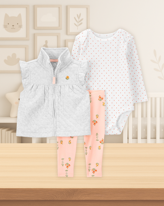 Carter's Gray Vest Dots Bodysuit & Floral Pants Set
